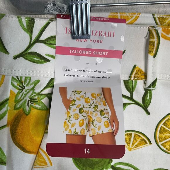 ISAAC MIZRAHI Tailored Shorts Womens‎ size 14 White Yellow Lemon Lime Summer 5” - Picture 4 of 10